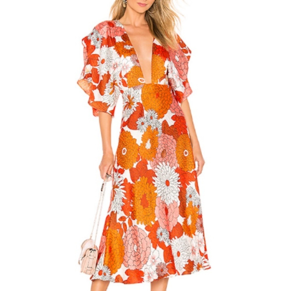 Dodo Bar Or Bernadette In Lorem Orange Floral Midi Dress 6